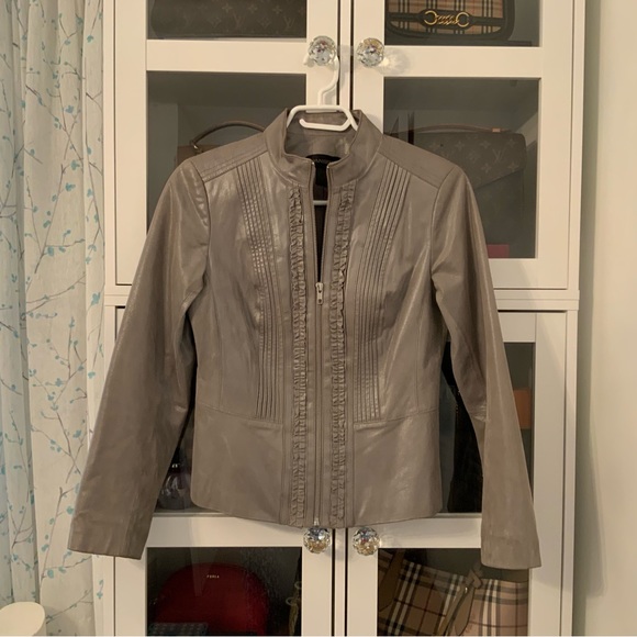 Danier Leather Jacket Sand Print Metallic Pearlized Colors Ruffle Pleated - Picture 2 of 11